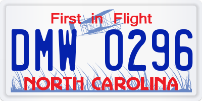 NC license plate DMW0296