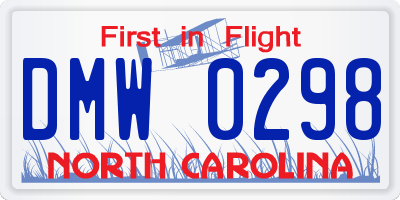 NC license plate DMW0298