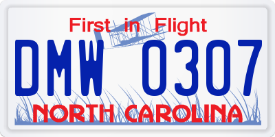 NC license plate DMW0307