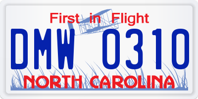 NC license plate DMW0310