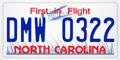 NC license plate DMW0322