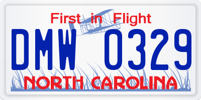 NC license plate DMW0329