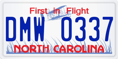 NC license plate DMW0337
