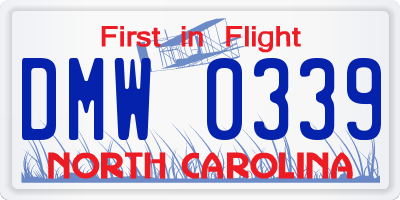 NC license plate DMW0339