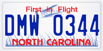 NC license plate DMW0344