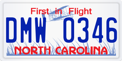 NC license plate DMW0346