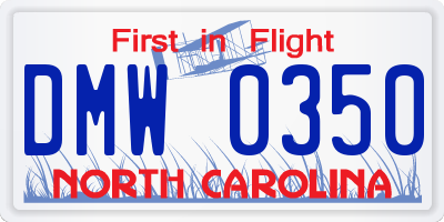 NC license plate DMW0350