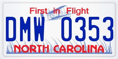 NC license plate DMW0353