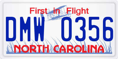 NC license plate DMW0356