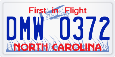 NC license plate DMW0372