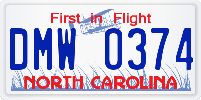NC license plate DMW0374