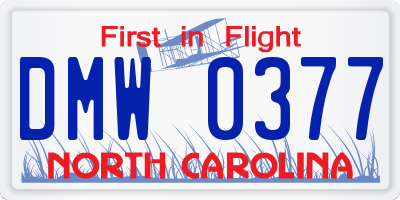 NC license plate DMW0377