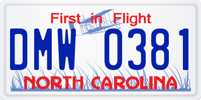 NC license plate DMW0381