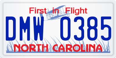 NC license plate DMW0385