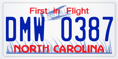 NC license plate DMW0387