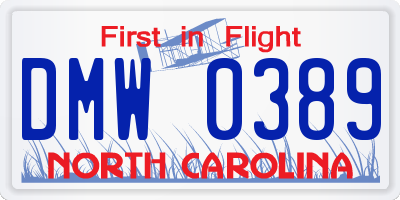 NC license plate DMW0389