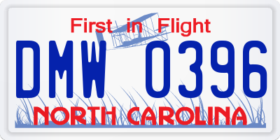 NC license plate DMW0396