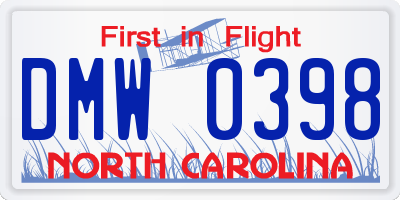 NC license plate DMW0398