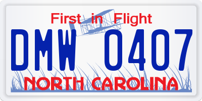 NC license plate DMW0407