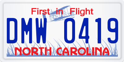 NC license plate DMW0419