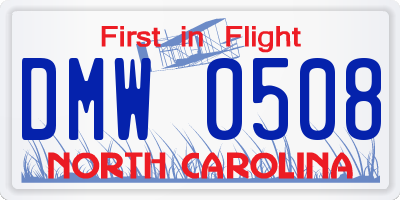 NC license plate DMW0508