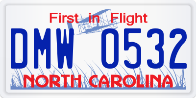 NC license plate DMW0532