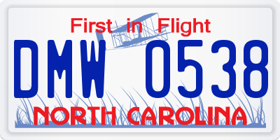 NC license plate DMW0538