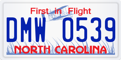 NC license plate DMW0539