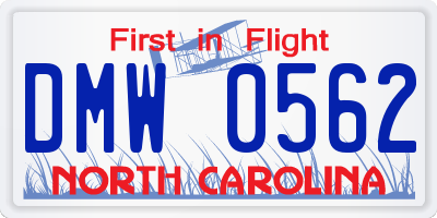 NC license plate DMW0562