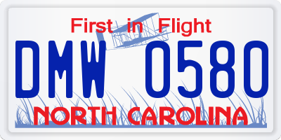 NC license plate DMW0580