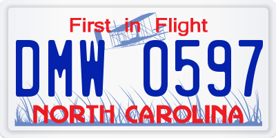 NC license plate DMW0597