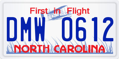 NC license plate DMW0612