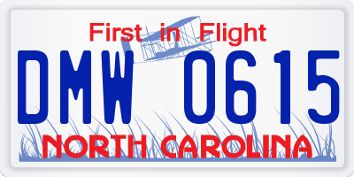 NC license plate DMW0615