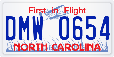 NC license plate DMW0654