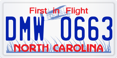 NC license plate DMW0663