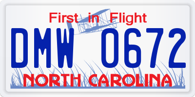 NC license plate DMW0672