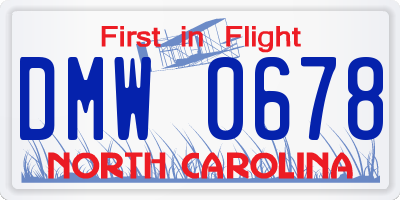 NC license plate DMW0678