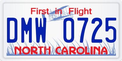 NC license plate DMW0725