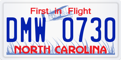 NC license plate DMW0730