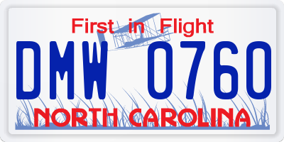 NC license plate DMW0760