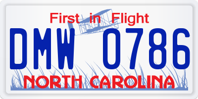 NC license plate DMW0786