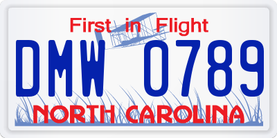 NC license plate DMW0789