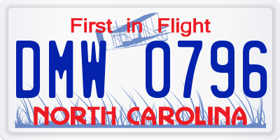 NC license plate DMW0796