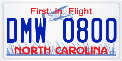 NC license plate DMW0800