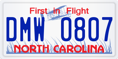 NC license plate DMW0807