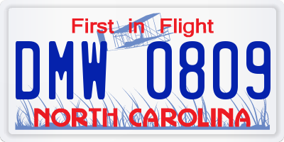 NC license plate DMW0809