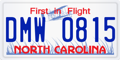 NC license plate DMW0815