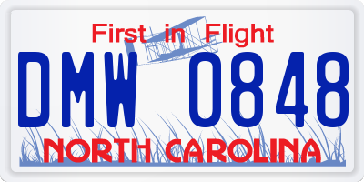 NC license plate DMW0848