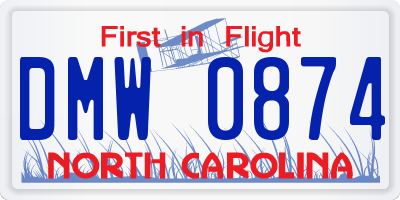 NC license plate DMW0874