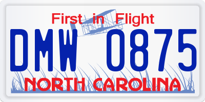 NC license plate DMW0875
